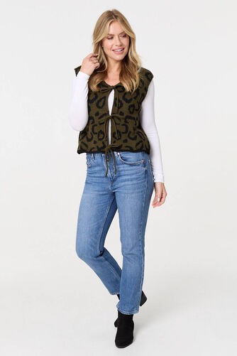 Izabel London – Animal Print Tie Front Sleeveless Cardigan Vest